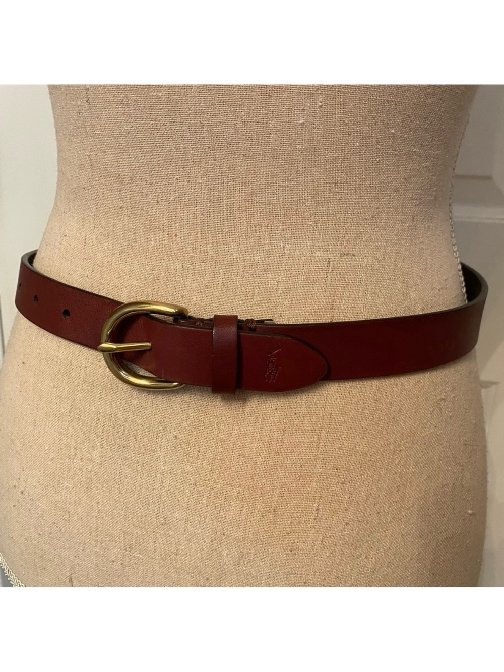 POLO RALPH LAUREN MENS BELT BROWN LEATHER GOLD TONE BUCKLE SIZE 28